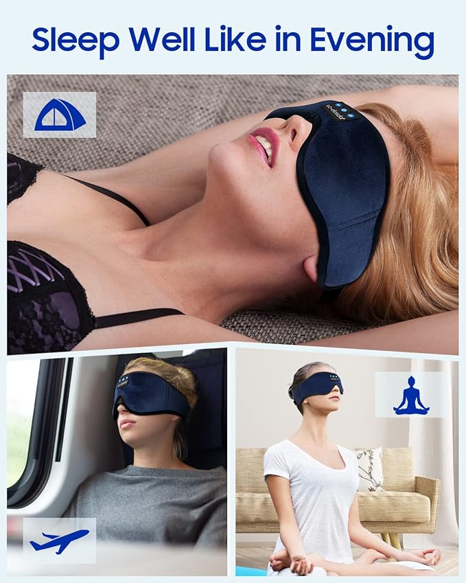 LC-dolida Sleeping Headphones Eye Mask, Sleep Mask with Bluetooth Headphones 3D Eye Mask Wireless Music Cotton Sleep Cover for Side Sleepers Nap Insomnia Air Travel Meditation Gifts for Unisex - Bloomnest