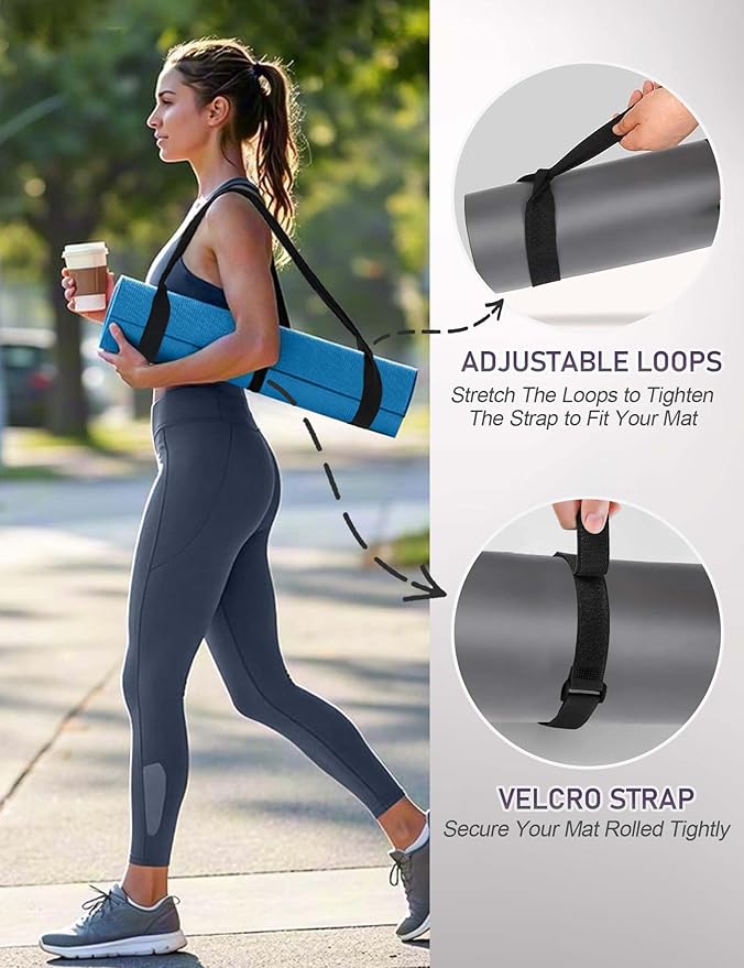 MRZZATA Yoga Mat Carrier Strap Long - Adjustable Thick and Wide Strap for Carrying Mat or Stretching, Black - Bloomnest