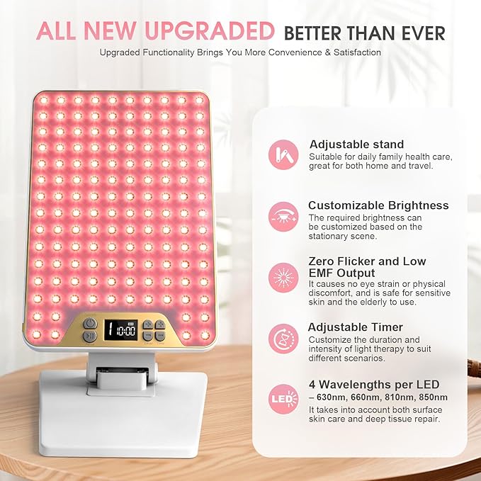 Red Light Therapy Panel for Face & Body, 138 LEDs High Power Light with Adjustable Stand, 630/660/810/850nm Near Infrared Light Therapy Lamp, Rechargeable Portable Device with Timer Bloomnest