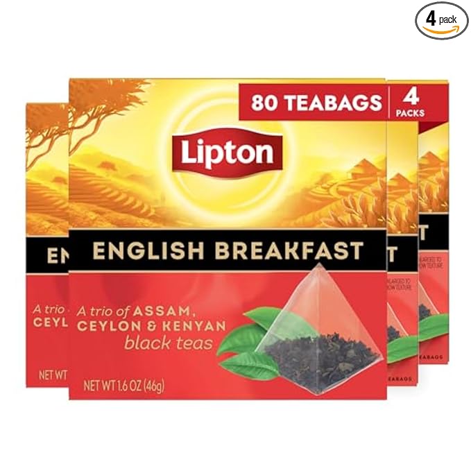 Lipton Black Tea English Breakfast, Pyramid Tea Bags, Flavored Teabags for a Refreshing Cup of Tea, 80 Total Tea Bags (20ct - Pack of 4) - Bloomnest