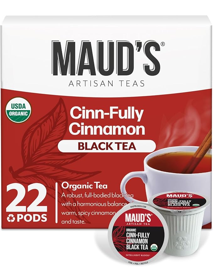 Maud's Organic Cinnamon Black Tea Pods, 22 ct, Recyclable Single Serve Tea Pods – 100% Gourmet Blended Tea Leaves, Compatible with Keurig K Cups Maker - Bloomnest