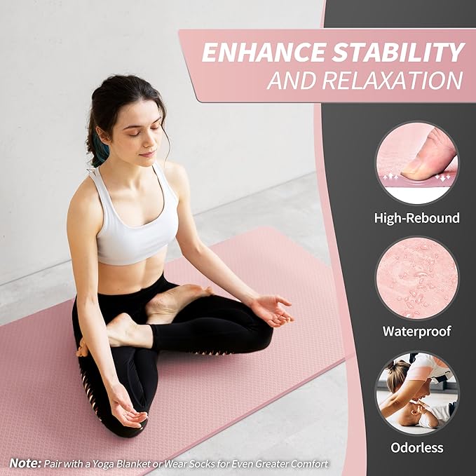 CAMBIVO Yoga Mat for Women Men Kids, 1/3 & 1/4 & 2/5 Inch Extra Thick Yoga Mat Non Slip, 72" x 24" TPE Yoga Mats, Workout Mat with Carrying Strap for Yoga, Pilates and Floor Exercises - Bloomnest