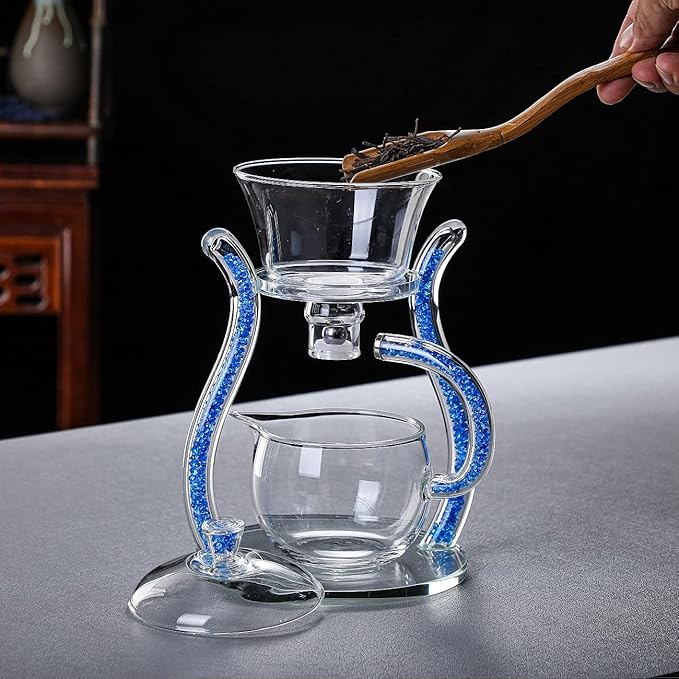 RORA Lazy Kungfu Glass Tea Set Semi Automatic Drip Rotating with Infuser Glass Teapot Set (6 cups) - Bloomnest