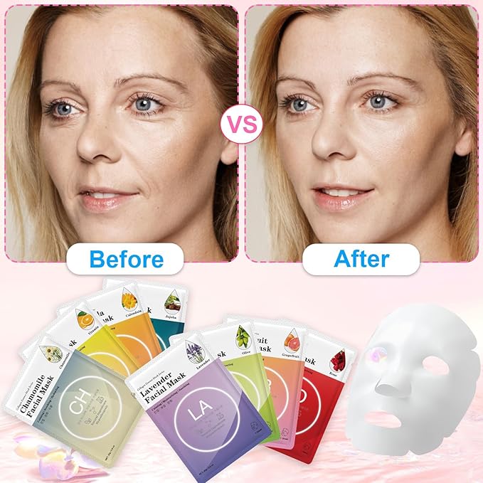 VESPRO 100 Pack Collagen Essence Sheet Facial Masks, Bulk Face Masks Skincare, Hydrating Face Masks for All Skin Types, Moisturizing and Soothing, Skin Care Spa Face Mask - Bloomnest