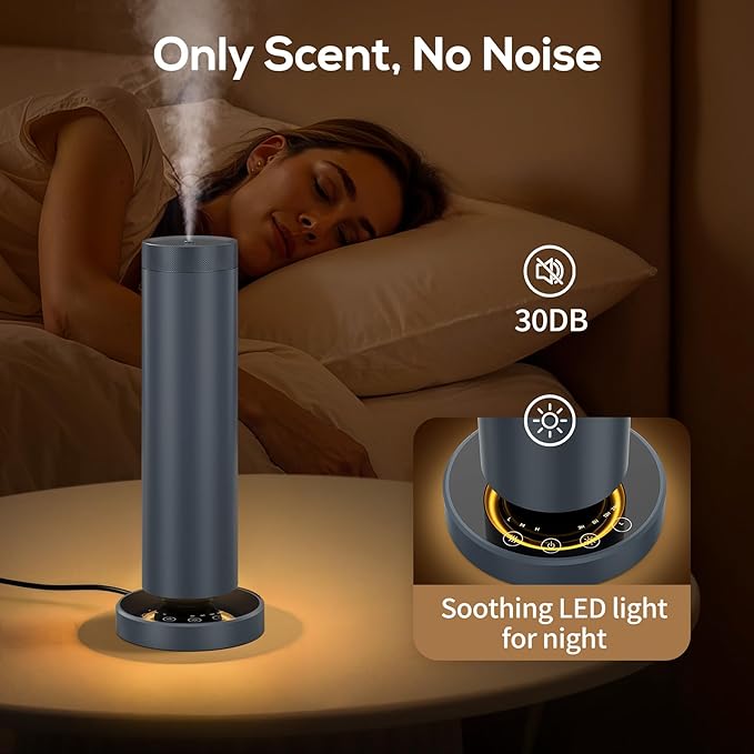 Waterless Diffuser with 108ML Essential Oils, Covers 1000 Sq Ft, Diffusers for Home Hotel, Adjustable Mist & Timer, Scent Diffuser Starter Kit with Night Light, Corded Electric,Grey - Bloomnest