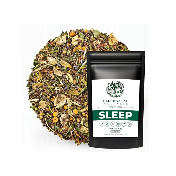 Elephantal Wellness Premium Sleep Herbal Tea | Deep Rest & Relaxation Support with Valerian Root, Passionflower, Chamomile, Lemon Balm Tea & Skullcap | Handmade, Caffeine-Free, Non-GMO Loose Leaf Blend, 2oz, 20 Servings - Bloomnest