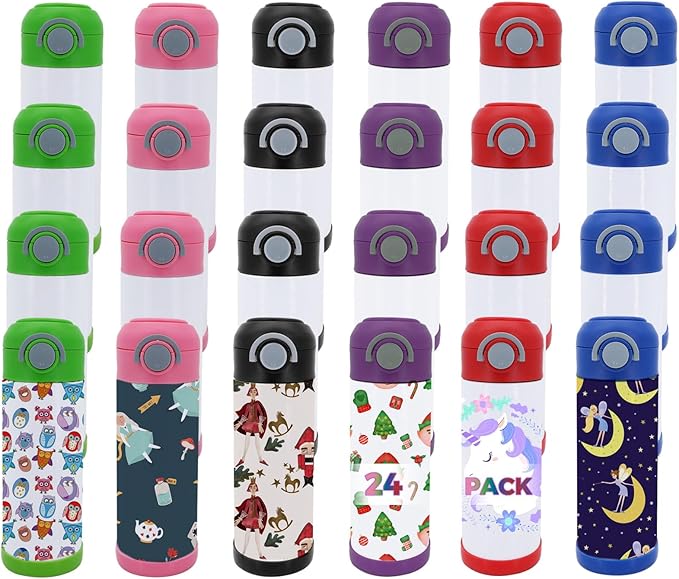 24 Pack 12 OZ Sublimation Straw Sippy Cup Spill Proof Blank Tumblers Mixed Color Stainless Steel Thermoses for Hot Drinks Bulk Double Wall Vacuum Insulated Water Bottle for School - Bloomnest