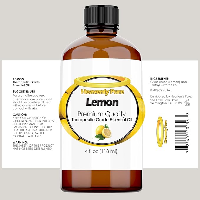 Lemon Essential Oil 4 oz with Dropper for Aromatherapy, Diffuser, Candle, and Mosquitoes (118 ml) - Bloomnest