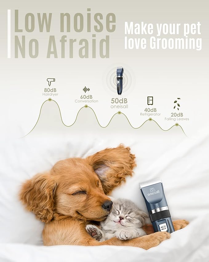 oneisall Dog Shaver Clippers Low Noise Rechargeable Cordless Electric Quiet Hair Clippers Set for Dogs Cats Pets - Bloomnest
