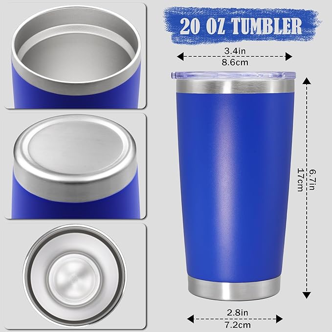 20 oz Tumbler Coffee Travel Tumblers Bulk with Lid Stainless Steel Double Wall Vacuum Insulated Mug Powder Coated Cups fit Car Cupholder for Hot and Cold - Dark Blue, 4Pack - Bloomnest