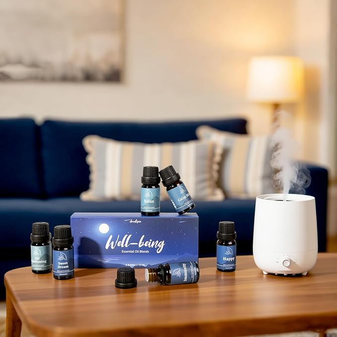 Essential Oil Blends Set, Aromtopia Essential Oils for Diffusers for Home, Well-Being Diffuser Oil Kit- 6x10ml, Relax, Happy, Calm Mind, Sweet Dream and More, for Aromatherapy, Candle Making, Massage - Bloomnest