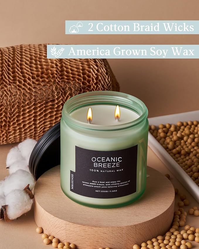 M&SENSE Candle Oceanic Breeze Scented, 11.6oz 70 Hour Long Lasting 2 Wick Pineapple & Mango Scent Natural Soy Candles for Home Scented, Stress Relief Gifts for Women/Men - Bloomnest