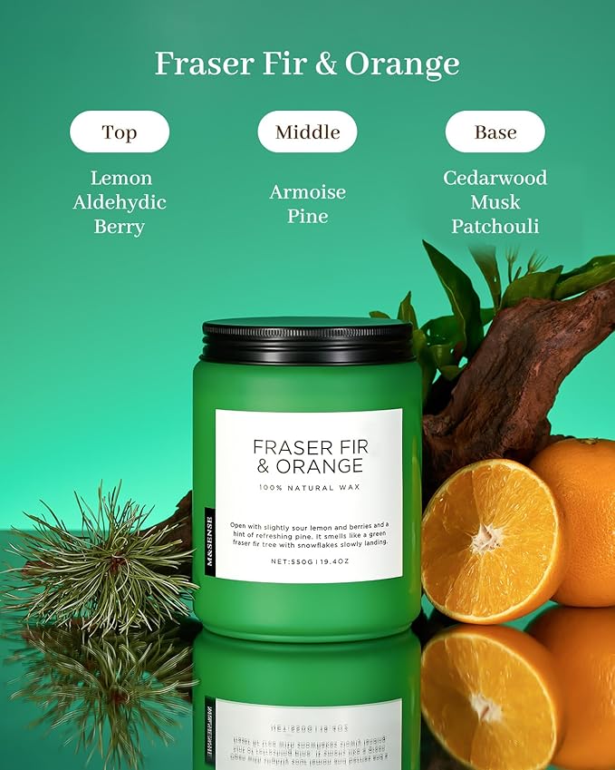 M&SENSE Fir & Orange Large Candle for Home Scented 19.4oz 110 Hour Clean Non Toxic Long Lasting Organic Natural Soy Wax Highly Scented Holiday Candle Gifts for Home Decor - Bloomnest