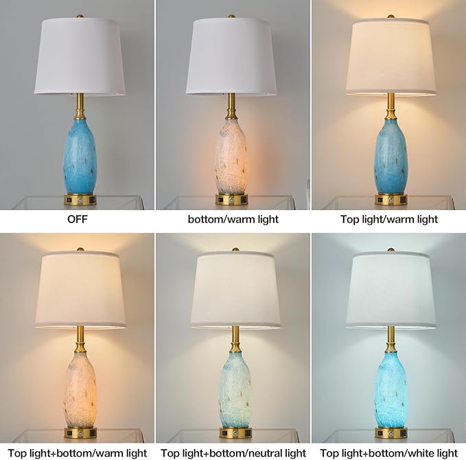 AIDENOEY 26" Modern Art Glass Table & Bedside Lamp, Stepless Dimmable Base + Dimmable 3-Color Light, USB A/C Charging Ports, Touch Control & Switch for Bedroom, Living Room, Office, Study - Bloomnest