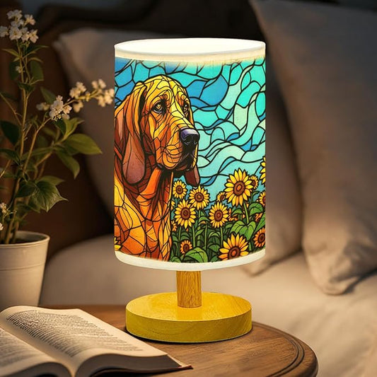 Bloodhound Table Lamp LED 3-Color Pressed Bedside, Dog Shade Lamp with Wood Base for Bedroom Living Room Desk Office - Bloomnest
