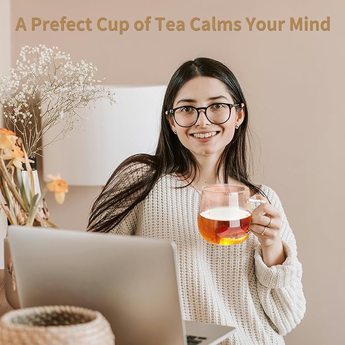 Glass Tea Cup with Infuser and Lid, 14.5oz/450ml Large Borosilicate Glass Teacup with Stailess Steel Filter, Clear Mug for Loose Leaf Blooming Tea, Dishwasher Safe - Tea Maker Gift - Bloomnest