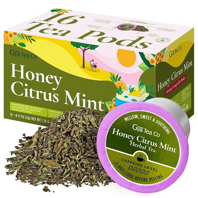 Gya Tea Co Honey Citrus Mint Herbal Tea Pod (16 Count)- Decaf Wellness Tea for Body Comfort & Relaxing - Bloomnest