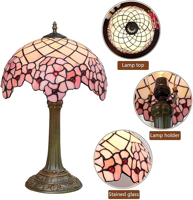 Tiffany Lamp Bedside Table Lamp-Nightstand,Stained Glass Lamp for Bedroom Dorm Living Kitchen, Aesthetic Cute Home Decor Gift, Cherry Blossom - Bloomnest