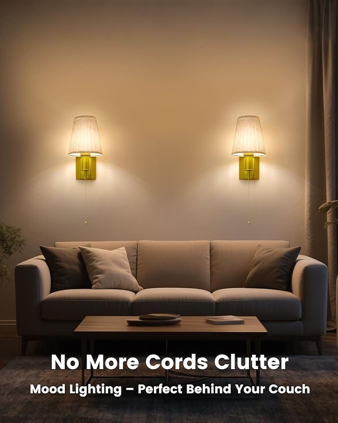 Rechargeable Wall Lights Gold Remote Control, 5200mAh Detachable Battery Wall Sconces, Wireless 16 Colors Timer & Dimmable Battery Wall Lamp for Bedroom, Living Room, Hallway - Bloomnest