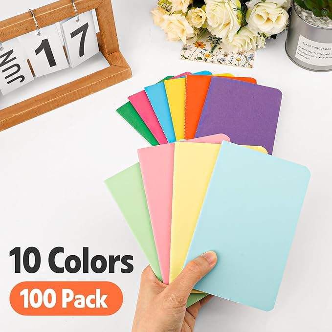 100 Pack Small Lined Notepads Bulk, Mini Journal Pocket Notebooks Set 3.5 Inch x 5.5 Inch, Colored Cover Notebook Wide Ruled, 10 Colors 24 Sheets (48 Pages) for Traveler, Students, School Supplies - Bloomnest