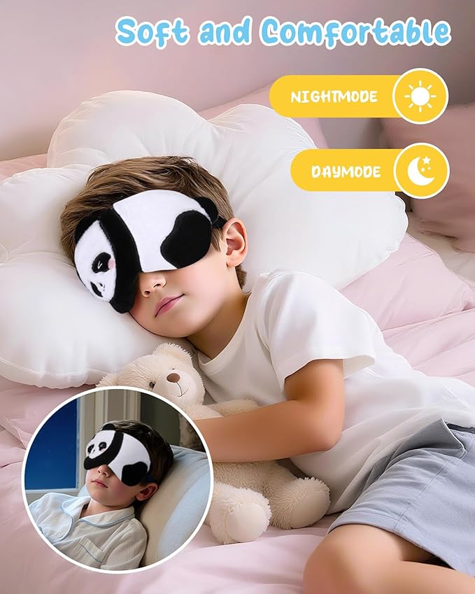 Sleep Mask for Kids - Cute Cartoon Plush Fuffy Sleeping Eye Cover Panda Kawaii Soft Eyeshade with Adjustable Strap Animal Eye Blindfold for Kids Girls Boys Teens - Bloomnest