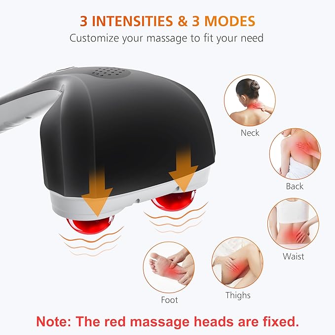 Snailax Cordless Handheld Back Massager with Heat, Deep Tissue Percussion Massager, 3 Sets of Dual Pivoting Heads,Rechargeable Hand Held Massager for Neck,Back Shoulder,Calf,Legs - Bloomnest