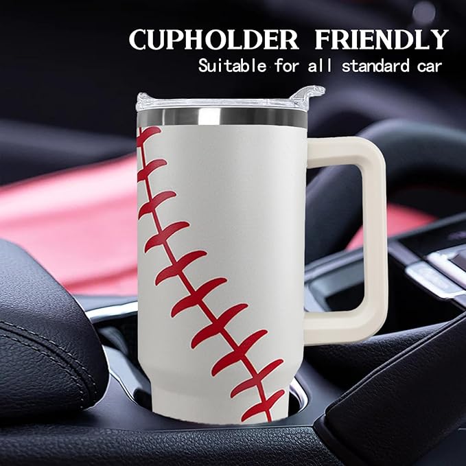 Ceovfoi 40 Oz Baseball Tumbler With Handle,Baseball Coffee Travel Mug Cup Water Bottle,Baseball Decor,Baseball Gifts for Women - Bloomnest