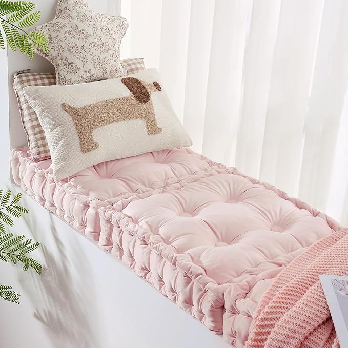 Square Floor Pillows, Large Floor Cushion for Adults Kids, Meditation Floor Pillow Seating Cushion with Shredded Memory Foam and Silk Wadding, 20"x20"x5" Blush - Bloomnest