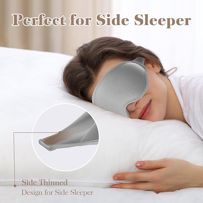 3D Cooling Eye Mask Sleep Mask for Men & Women, 100% Pressure-Free & Light Block-Out Eye Mask for Sleep with Easy Adjustable Strap, Night Eye Cover for Travel, Grey - Bloomnest