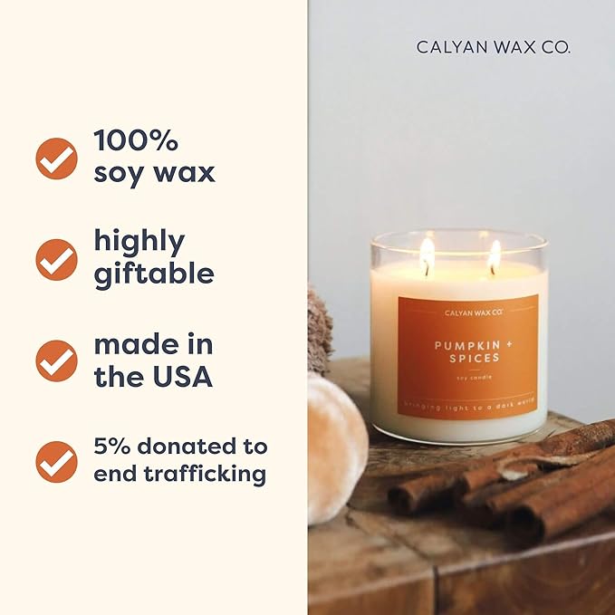 Calyan Wax Co. 2 Wick Candle, Pumpkin + Spices Scented Candle, 37 Hour Burn Time, Aromatherapy Soy Candles, Non Toxic & Vegan Soy Wax, Glass Tumbler Scented Candles, 12.5oz - Bloomnest