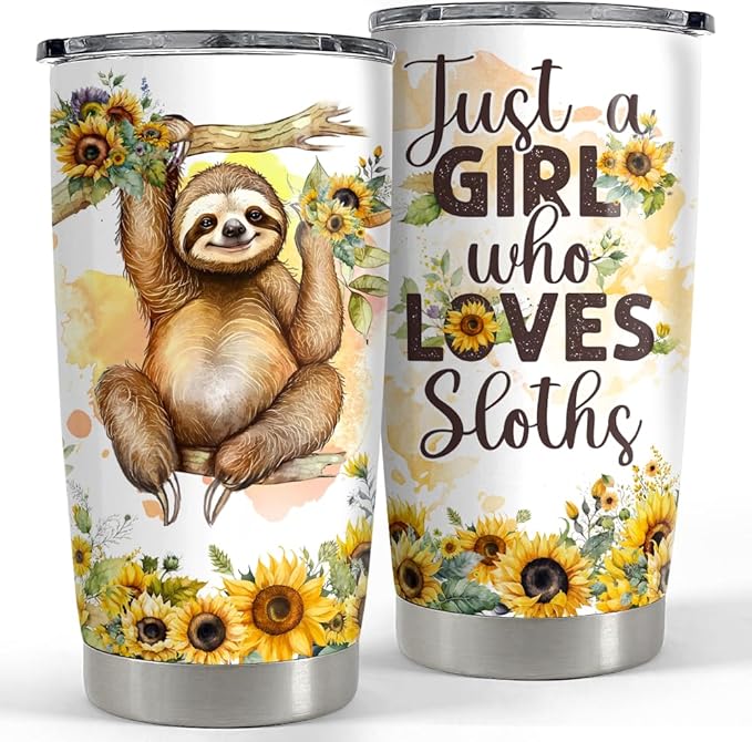 SANDJEST Sloth Tumbler 20oz Girl Loves Sloths Stainless Steel Insulated Tumblers Coffee Travel Mug Cup Gift for Women Girls Teen Birthday Christmas - Bloomnest