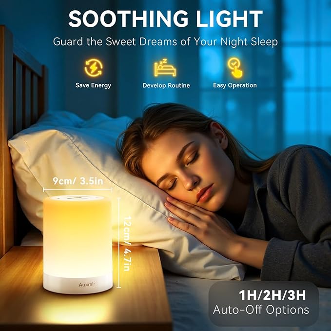 Auxmir Night Light for Kids Baby, Dimmable Touch Lamp for Nursery, 11 RGB Colors 5 Brightness, Portable Rechargeable Bedside Table Lamp for Nightstand, Kids Night Light for Bedroom Living Room, White - Bloomnest