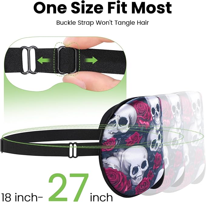 2 Pcs Human Skulls Sleep Halloween Mask for Women Men, Funny Silk Eye Covers for Sleeping, Adjustable Strap & Light Blocking Design, Adult Children's Bedtime Blindfold for Travel and Home Use (Skull) - Bloomnest