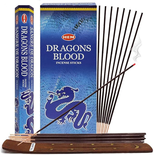 Dragon's Blood Blue Incense Sticks and Incense Stick Holder Bundle Insence Insense Hem Incense Sticks