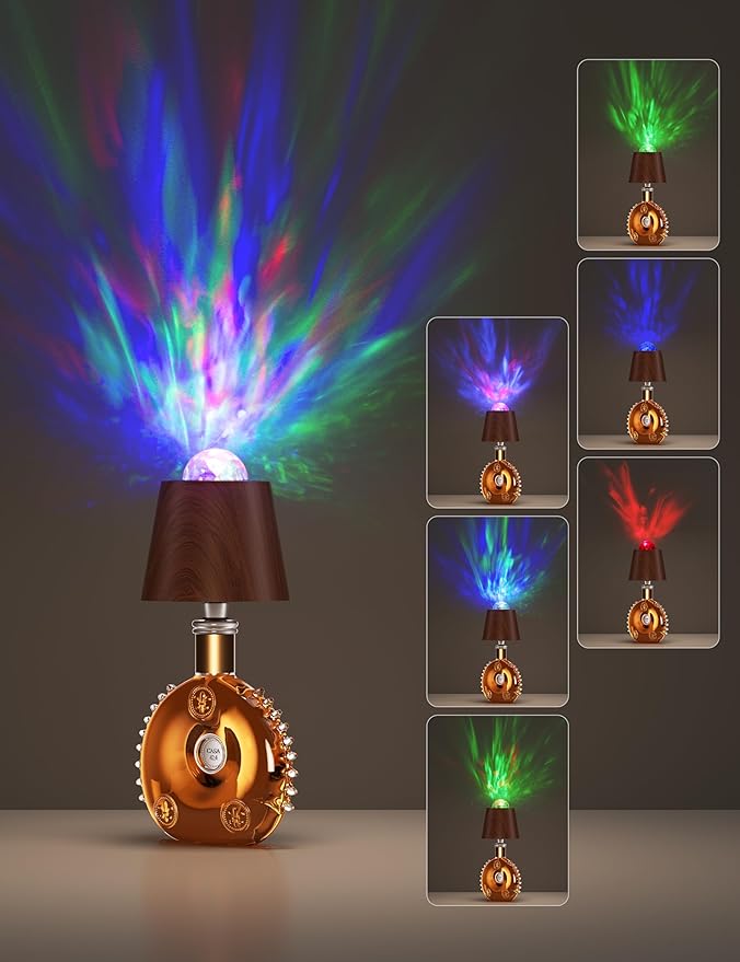 Joyzy Table Lamp Projector Lighting, Wireless Wine Bottle Lamps Rechargeable Lights Water Wave Ripple Projection Liquor Bottle Decoration Light Ambient for Bar - Bloomnest