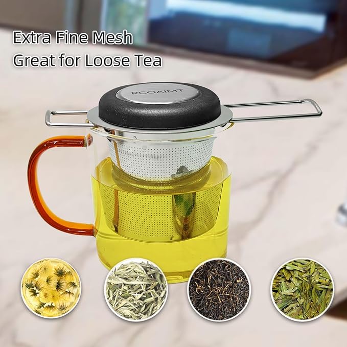 2pack Tea Filter, Tea Strainer, Stainless Steel Tea Infuser With Long Foldable Handle, For Loose Leaf Tea And Coffee, Greate For Hanging On Teapots, Mugs, Cups - Bloomnest