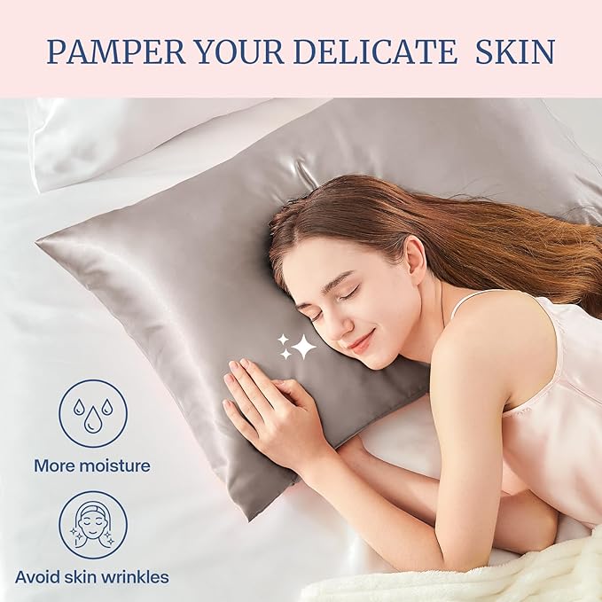 BEDELITE Satin Pillowcase for Hair and Skin, Super Soft and Cooling Similar to Silk Pillow Cases 2 Pack with Envelope Closure, Gift for Women Men(20"x26" Standard Size, Rose Taupe) - Bloomnest