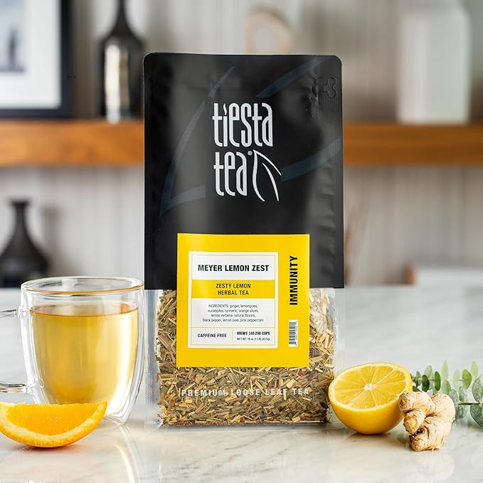 Tiesta Tea - Meyer Lemon Zest, Loose Leaf, Zesty Lemon Herbal Tea, Premium Caffeine Free Blend, Make Hot or Iced & Brews Up to 200 Cups, 16 oz Resealable Bulk Pouch - Bloomnest