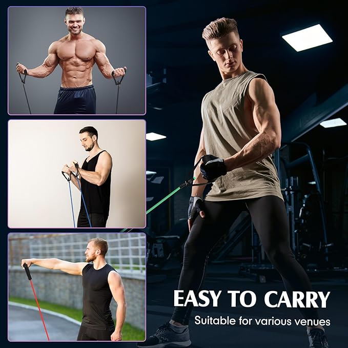 Shappy 10 Pcs Resistance Bands with Handles Exercise Stretch Bands for Exercise Woman Man Training Physical Therapy Workouts Fitness - Bloomnest