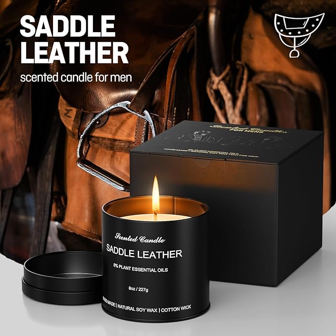 Men's Scented Candle | Gift for Men Aromatherapy Candle | Saddle Leather Fragrance Candle for Men | 1 Pack Scented Candle for Home,Work | Manly Soy Candle Gift for Farther Boyfriend and Christmas - Bloomnest