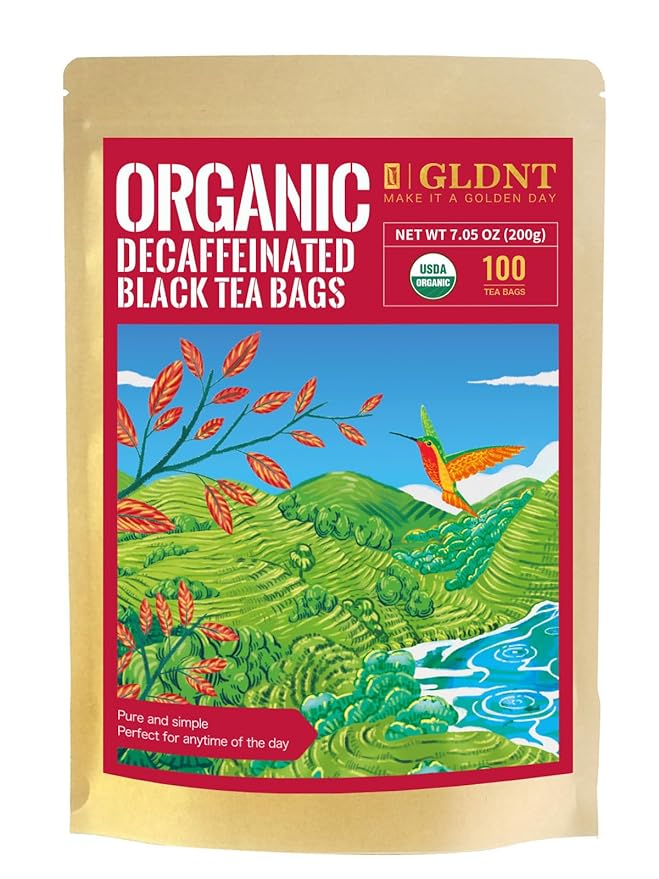 GLDNT Organic Decaf Black Tea Bags, Organic Black Tea Decaffeinated, Smooth Taste, Iced & Hot Tea, 100 Count - Bloomnest