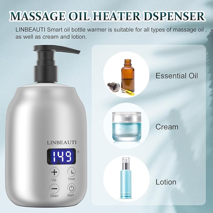Massage Oil Warmer with Two Oil Bottle Dispenser, Lotion Bottle Warmer, Smart Touch Key Electric Warm Lotion Dispenser, Lube Gel Cream Warmer for Home Pro Salon Spa Massage (Silver) - Bloomnest