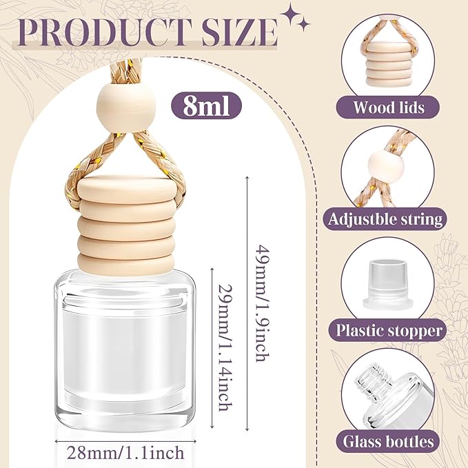 AROIC Car Air Freshener Diffuser Set, 6 Pack Lavender Natural Slow-Release Fragrance, Long Lasting Air Freshener for Women & Men Car Accessories, Hanging Cute Automotive Interior Decor Gift (8ml Each) - Bloomnest