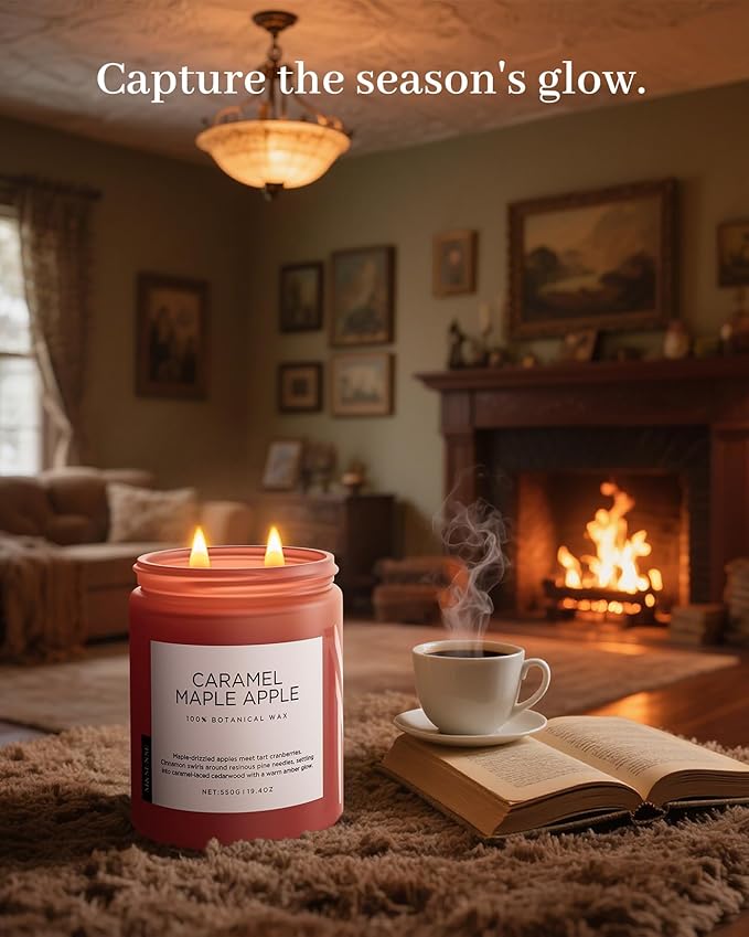 M&SENSE Caramel Apple Pie Candles for Home Scented, Natural Soy Wax 19.4oz Long Lasting 110 Hours Clean Non Toxic Large 2 Wick Candle Gifts for Thanksgiving Housewarming - Bloomnest