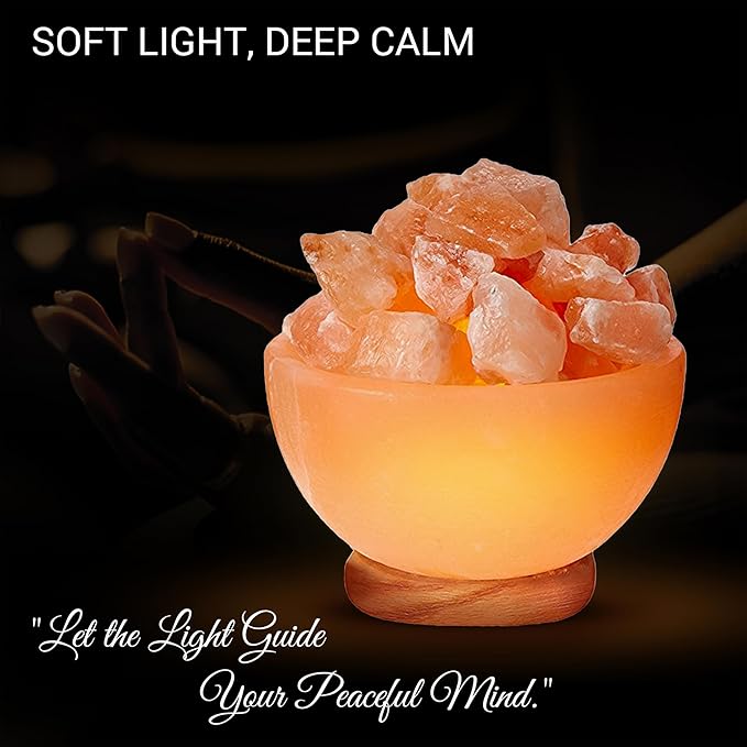 Himalayan Glow Natural Pink Salt Lamp Bowl with Crystal Chunks | Hand-Carved Himalayan Salt Lamp for Air Purification & Calming Ambiance | Home & Office Décor - Bloomnest