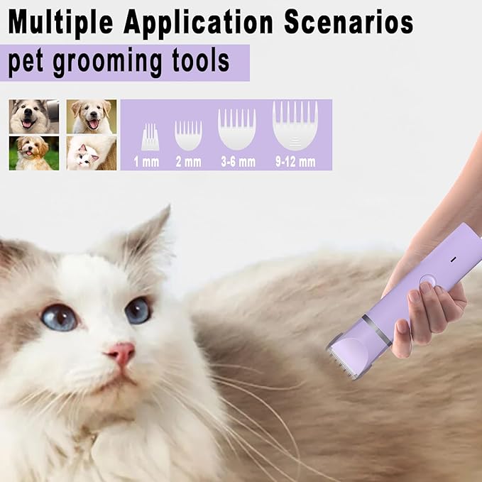 Dog Grooming Clippers Kit-Electric Rechargeable Cat Trimmer Tools-Cordless Quiet Pet Nail Paw Grinder-4 in 1 Multifunctional Low Noise Shaver-Razor for feet Face Ears Toenail Eye - Bloomnest