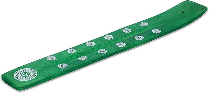 Bless-International Traditional-Handmade-Burner Wooden-Incense-Stick-Holder Ash-Catcher-Stand for-Aromatherapy-Meditation-Yoga (Earth Green) 10 Inches, Pack of 2 - Bloomnest