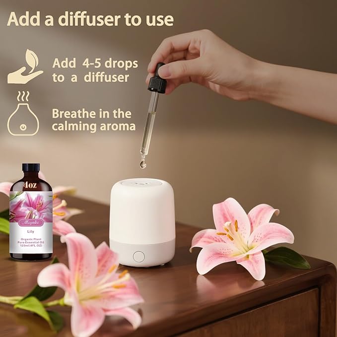 Lily Fragrance Oil-Lily Essential Oil 4.33oz (130ml)-100% Pure Natural Scent for Diffusers, Candles, Soap Making & Aromatherapy-Relaxing Home & Gift Essential Oil for Bath, Massage - Bloomnest