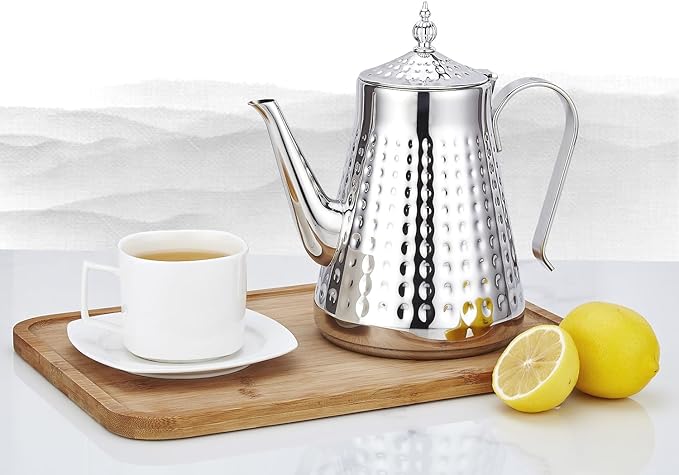 SANQIAHOME 1.8L(60oz) Stainless Steel Hammer Patterned Teapot With Removeable Infuser,Loose leaf cover,Silver - Bloomnest