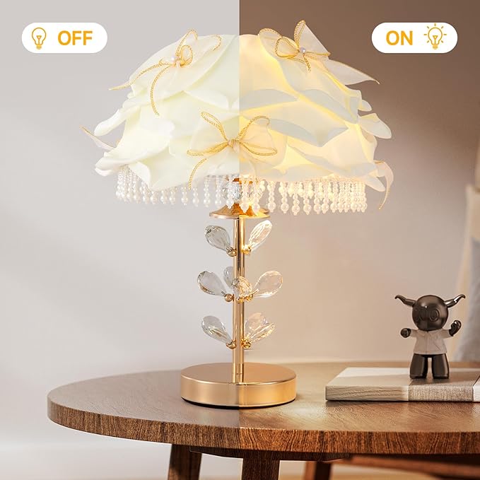 Cute White Table Lamp Girls Bedroom Modern Bow Desk Lamp Crystal Princess Bedside Light for Living Room Wedding Deco Study Room Entry Office - Bloomnest
